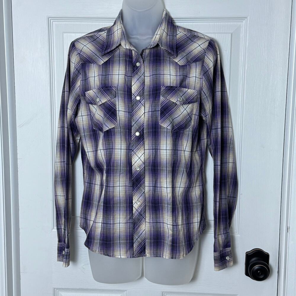 Roper Western Pearl Snap Shirt Plaid Rodeo Country Concert Womens Medium - Picture 1 of 14
